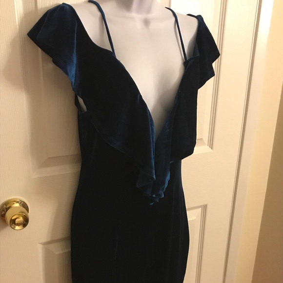 TEAL RUFFLE OUT LOUD VELVET DRESS - Picture 2 of 4